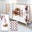 Custom Name Crib Bedding Set - Highland Cow Theme, Personalized Rose Floral Nursery Bedding 3-Piece Set– Soft Blanket, Fitted Sheet, Changing Pad Cover – for Newborns Girls Nursery Gifts by TinyTreasures Baby Boutique