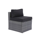 5 Pieces PE Rattan sectional Outdoor Furniture Cushioned U Sofa set with 2 Pillow Grey wicker + Black Cushion