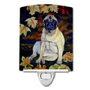 Fawn Pug in Fall Leaves Ceramic Night Light Compact, UL-Certified, Ideal for Bedroom, Bathroom, Nursery, Hallway, Kitchen, 6x4x3, Multicolor