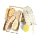 Baby Hair Brush and Comb Set (4-Piece) for Newborn - Wooden Baby Hairbrush Set，A Beechwood Brush, Baby Airbag Brush, Beech Handle Brush, and Prevent Cradle Cap Silicone Brush - Ideal Registry Gift by TinyTreasures Baby Boutique