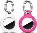 Upgrade Waterproof 2 Pack Airtags Holder with Apple Airtags Keychain, Hard PC Air Tag Case, Anti-Scratch & Shock Air tag Holder, Men's Women's Keyrings & Keychains-White+Rose Red by TinyTreasures Baby Boutique