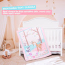 UOMNY Crib Bedding Set for Girls 3 Piece Woodland Baby Girl Crib Bedding Set Include Fitted Crib Sheet Comforter Crib Skirt by TinyTreasures Baby Boutique