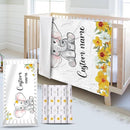 Custom Name Crib Bedding Set - Elephant Pattern, Personalized Yellow Floral Nursery Bedding 3-Piece Set– Soft Blanket, Fitted Sheet, Changing Pad Cover – for Newborns Girls Nursery Gifts by TinyTreasures Baby Boutique