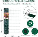 Green PVC Coated Welded Wire Fence 48 Inch x 50 Foot, 2 Inch x 3 Inch 16GA, Garden Border Fencing Roll Vinyl Coating Metal Wire Mesh for Yard Vegetable Plant Protection Poultry Netting by GreenHaven Gardens