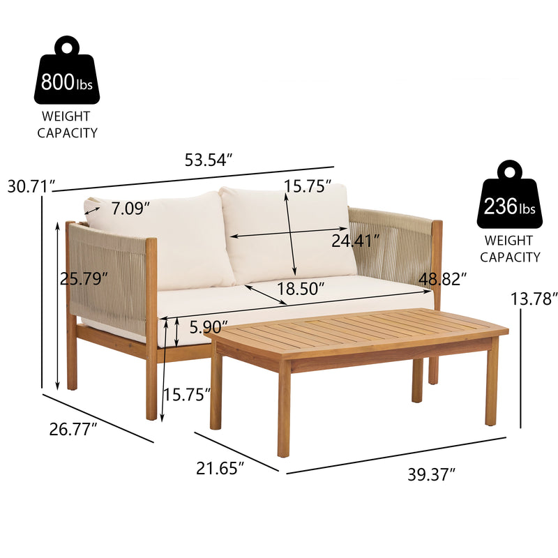 4-Piece Outdoor Sofa Set with Acacia Wood Frame in Teak Look, photo 3 of 10
