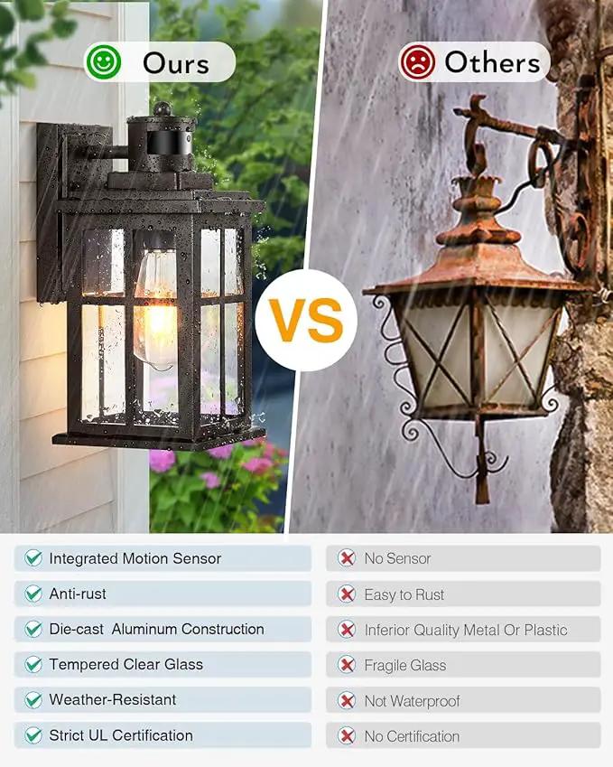 Outdoor Motion Sensor Light, 2 Pack Outside Sconce, Bronze Motion Sensor for Outside, Anti-Rust, Outdoor Light Fixture with Tempered Clear Glass for House, Garage,Entryway, Waterproof, photo 6 of 9