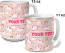 Personalized Mug for Kids - Pink Unicorn - Custom Name/Text, Ceramic Hot Chocolate/Cocoa/Coffee Cup for Girls, Birthday/Christmas/Holiday Gift - 11 oz, Black Handle by TinyTreasures Baby Boutique