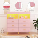GarveeHome Dresser for Bedroom with 6 Drawers, Baby Changing Table Dresser with Changing Pad, LED Lights & Charging Station, Baby Changing Station with Changing Table Top, Pink by TinyTreasures Baby Boutique