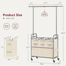 Tajsoon Laundry Hamper with Hanging Rack, 3 Section Laundry Sorter with Heavy Duty Lockable Wheels, Laundry Basket Organizer for Dirty Clothes Storage, 3 Beige by CozyNest Decor