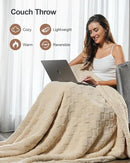Pawque Super Soft Cozy Throw Blanket for Couch Sofa Bed - Fluffy Sherpa Fleece Reversible Thick Warm Fuzzy Blanket for All-Season, 3D Checkered Jacquard Elegant Decorative Blankets, Khaki, 50" x 60" by CozyNest Decor