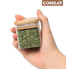 ComSaf 16Pcs Glass Spice Jars with Bamboo Lid, 4oz Airtight Square Spice Containers with 275 Black Lables, Empty Seasoning Jars for Spice Salt Sugar by CozyNest Decor