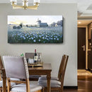 amatop Large Rustic Canvas Wall Art – Farmhouse Blue Rose and Windmill Landscape Picture, Nature Country Floral Sunset Wall Decor for Living Room Bedroom, Countryside Botanical Artwork Print 48x24 Inch by CozyNest Decor
