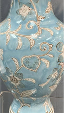 Galt International Light Blue and White Flower & Heart Chinoiserie Ceramic Vase 14"- Hand Painted Antique Style Porcelain Flower Bottle Fishtail Porcelain Chinese Vase for Home Decor Centerpiece by GreenHaven Gardens