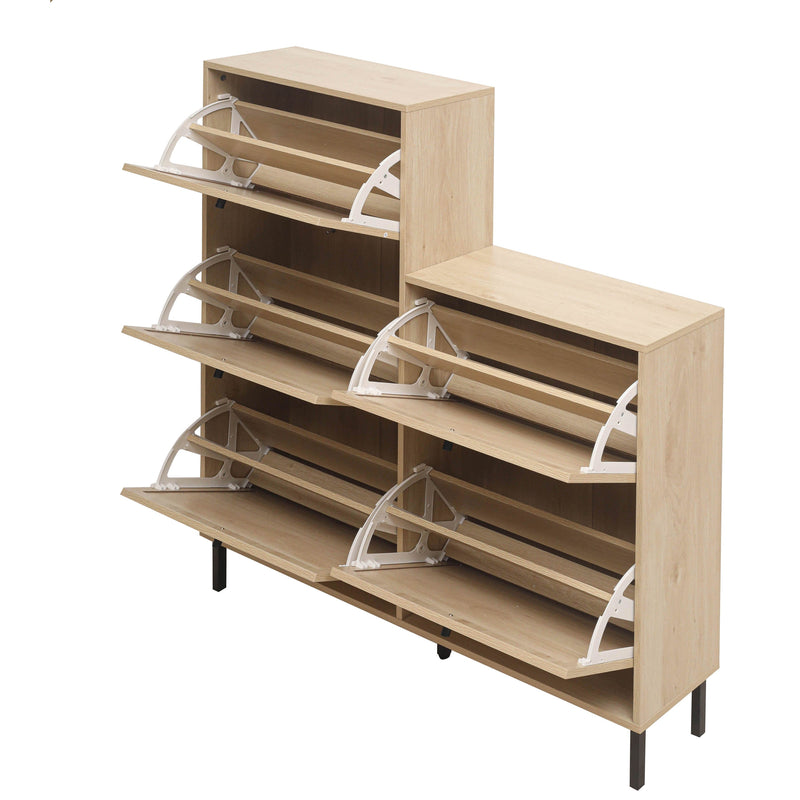 Walker Edison - Rattan 5 Door Shoe Rack, Freestanding Modern Shoe Storage Cabinet, for Entryway