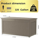 320 Gallon Outdoor Storage Box Patio Deck Box Waterproof, Resin Lockable Outside Large Storage Bin for Pool Cushion Furniture, Garden Tools UV-Resistant, Grey by GreenHaven Gardens
