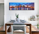 Office Wall Decor Miami Skyline Wall Art Panoramic Cityscape Picture Modern USA City Night View Canvas Prints for Bedroom Living Room Home Decoration Stretched and Framed Ready to Hang 13.8"x45.3" by CozyNest Decor