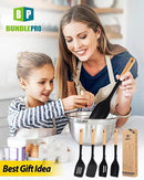Pack of 4 Silicone Kitchen Utensils Set, Non Stick Solid Spatulas and Heat Resistant Slotted Spoons with Wooden Handle, Ideal BPA Free Cooking Utensils for Mixing,Serving,Turning,Stirring(BLACK) by CozyNest Decor