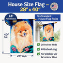Pomeranian House Flag 28x40 Porch Sleeve Pole Decorative Outside Yard Banner Artwork Wall Hanging, Polyester