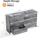 VINGLI Gray Dresser 6 Drawer, 54" Long Dresser for Bedroom, Wood Chest of Drawers with Textured Drawer Fronts, Rustic Grey Dressers Chest, 14.5" D x 53.9" W x 29.1" H by TinyTreasures Baby Boutique