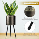 Harvest Land Plant Pots with Stand, Set of 2 Large Modern Planters Metal Tall Handmade Flower Pots with Drainage Holes Indoor Outdoor,Black by CozyNest Decor