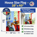 Lady with her Pug House Flag 28x40 Porch Sleeve Pole Decorative Outside Yard Banner Artwork Wall Hanging, Polyester