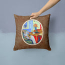 Lady with her Pug Decorative Throw Pillow 14x14 Indoor Outdoor Accent Cushion, Fabric Cover with Insert for Sofa, Bed, Porch & Living Room