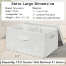 75 Quarts Extra Large Decorative Storage Bins with Lids, 3 Packs White Collapsible Storage Bins with Lids, Stackable Storage Bins Decorative Box Storage With Lid Extra Large by CozyNest Decor