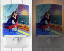 Lady with her Westie Ceramic Night Light Compact, UL-Certified, Ideal for Bedroom, Bathroom, Nursery, Hallway, Kitchen, 6x4x3, Multicolor
