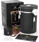 Coffee canister set for ground coffee with Date Tracker Travel Coffee jar,Stainless Steel Kitchen Food Airtight storage container for Coffee Beans or Grounds,Tea,Sugar (22oz-Black) by CozyNest Decor