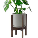 D'vine Dev Ceramic Planter with Walnut Color Stand - 8 Inch Modern Round Flower Pot with Wood Planter Holder, Grey, 55-B-Y-3 by CozyNest Decor