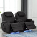 Power Recliner Chair with Heat and Massage, PU Leather Home Theater Seating with LED Lights/Cup Holders/Side Pocket/USB Port, Reclining Sofa Chair for Living Room (1, Black) by CozyNest Decor