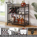 FATORRI Bar Cart for The Home with Wine Rack and Glasses Holder, Small Home Bar Serving Cart on Wheels for Liquor and Alcohol (Walnut Brown) by CozyNest Decor