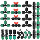 32Pcs 1/2 Inch Tubing Drip Irrigation Fittings Kit, 1/2 ID x 0.6-0.63 OD 16 mm Drip Line Barbed Locked Nut Connectors - 4 Switch Valves, 8 Tees, 8 Couplings, 4 Elbows, 4 Ends, 4 Adapters by GreenHaven Gardens