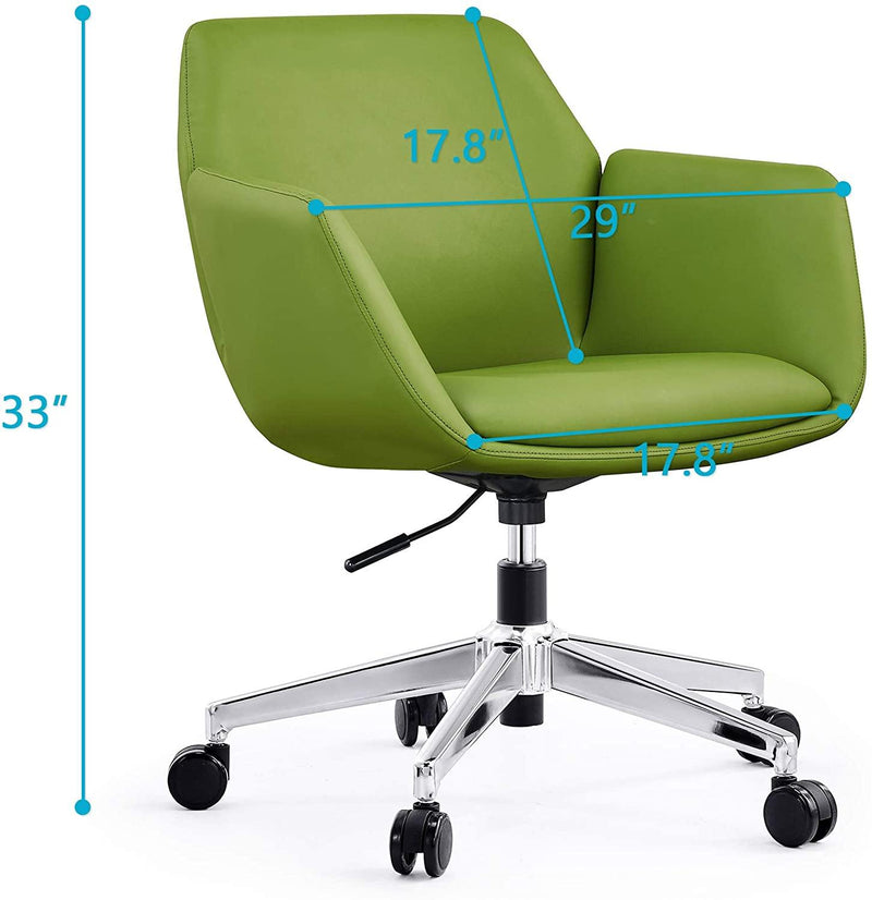 Low Back Swivel Chair PU Leather Adjustable Executive Upholstered Ergonomic Home Office Chair with Thick Padding Armrest & Lumbar Support