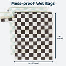 Tiny Twinkle Mess-Proof Waterproof Wet Dry Bag | 2-Pack Reusable Wet Bags for Swimsuits & Baby Clothes | Leakproof Wet Bag for Travel & Diaper Changes for Baby (Black, Green Checkers) by TinyTreasures Baby Boutique