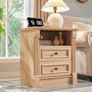 26" Tall Farmhouse Nightstand, 2 Drawers End Table w/Charging Station, 23.6" Wide Large Side Table w/Roman Column, Wood Rustic Sofa Table w/Open Shelf, Bedside Table for Bedroom, Natrual by CozyNest Decor