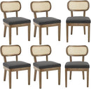 Rattan Dining Chairs Set of 6 Upholstered Linen Kitchen & Dining Room Chair with Curved Backrest Farmhouse Kitchen Chair Solid Wood Armless Side Chair for Dining Room/Restaurant, Black by CozyNest Decor