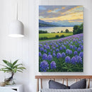 The lavender scenery all over the lake at sunset is suitable for posting in the living room bedroom office landscape poster wall painting by CozyNest Decor