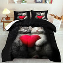 Cute Cat Comforter Set Twin,Kawaii Cat Bedding Set for Girls,Cute Animal Comforter Red Love Heart Bedding Decor,Kawaii Farm Animal Quilt Patterns Kids and Adults by CozyNest Decor