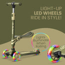 Army 3 Wheel Scooter with Seat for Kids – Light-Up LED Wheels, Adjustable Handlebar and Seat, Smooth PU Wheels, Wide Anti-Slip Deck, Rear Foot Brake – Toddler Outdoor Toys for Ages 2+ by TinyTreasures Baby Boutique