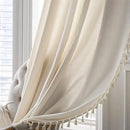 Sutuo Home Boho Curtain with Handmade Tassels, Rod Pocket Window Treatment Vintage Rustic Bohemian French Farmhouse Semi-Blackout Solid Drape for Bedroom, 1 Panel 59" W x 84" L,Cream White by CozyNest Decor