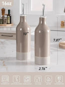 famiware Milkyway 16oz Ceramic Olive Oil Dispenser Bottle, Olive Oil and Vinegar Dispenser Bottle Set of 2 with Stainless Steel Pourers, Suitable for Storage Vinegar, Liquids, Cinnamon Brown by CozyNest Decor
