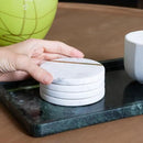 Cork & Mill Marble Coasters Set of 6 - Luxury Aesthetic Modern Decor for Coffee Table- White Marble with Gold Brass Inlay - Real Natural Semi Absorbent Stone Coasters by CozyNest Decor
