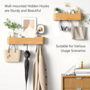 Coat Rack Wall Mount with Hidden Hooks Entryway Hanging Shelf Modern Wood Coat Hanger for Bedroom Kitchen Hallway Bathroom (Oak, 16.6 Inch Long) by CozyNest Decor