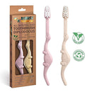 ROARex Vegan Eco Friendly Kids Toothbrush Natural Dinosaurs Made from Plants | 100% Biodegradable and Compostable | 1% for The Planet Product by CozyNest Decor