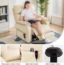 Dual Motor Power Lift Recliner Chair for Adult & Elderly, Infinite Position Lay Flat Lift Chair with Heat & Massage, Cup Holder, Lumbar Pillow, Wireless Charger, USB Ports, Leather (Beige) by CozyNest Decor