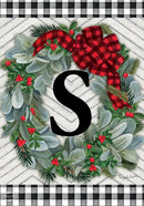 Briarwood Lane Winter Wreath Monogram Letter S Garden Flag by GreenHaven Gardens