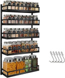 X-cosrack Wall Mount Spice Rack Organizer 5 Tier Height-Adjustable Hanging Spice Shelf Storage for Kitchen Pantry Cabinet, Dual-Use Seasoning Holder Rack with Hooks, Black-Patented by CozyNest Decor