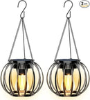Solar Lanterns Outdoor Waterproof: 2 Pack Solar- Powered Metal Hanging Lights for Patio Garden Porch Yard - Weatherproof Auto On/Off Bright LED Decorations - Gardening Gifts for Women Mom by GreenHaven Gardens