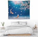 Japanese Koi Fish Tapestry, Cherry Blossoms Asian Oriental Blue Floral Branch Koi Fish Carp Tapestries Wall Hanging for Bedroom Living Room Office Decor 60"x50" by CozyNest Decor